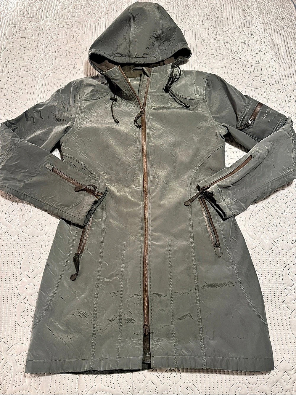 Ilse Jacobsen Long Softshell Raincoat RAIN37L Hooded Gray XS / S